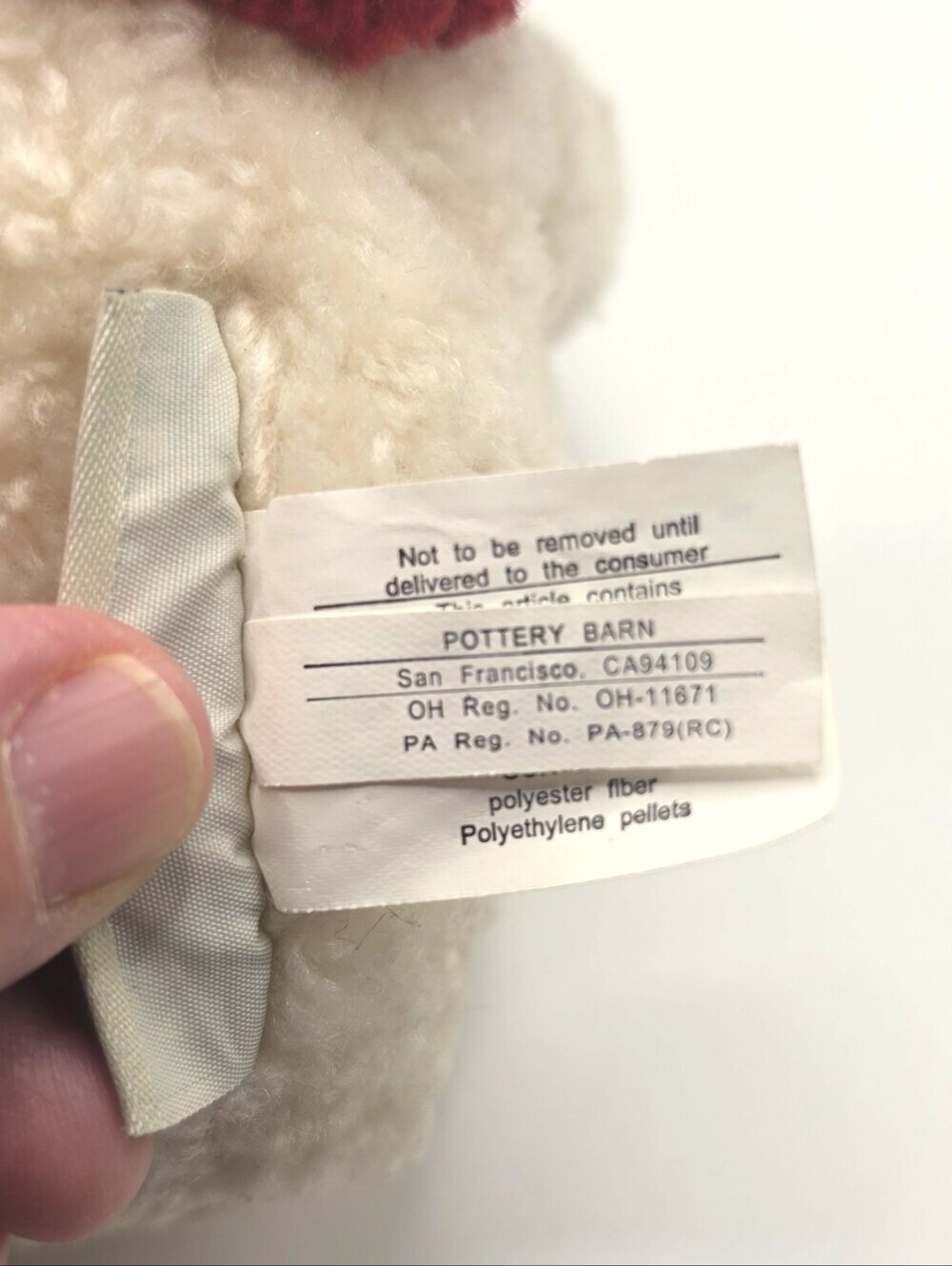 Pottery Barn Plush Cream Teddy Bear with Red Scarf - Picture 5 of 5